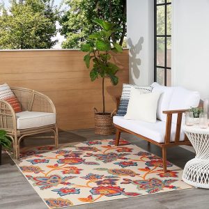 Nourison Aloha Indoor-Outdoor Modern Multicolor 5'3" x 7'5" Area Rug, Easy Cleaning, Non Shedding, Bed Room, Living Room, Dining Room, Kitchen (5x7)