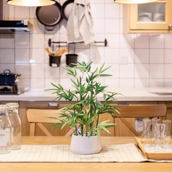 18 inch Tall White Potted Faux Bamboo Plant- Luxury Artificial Bamboo Tree in White Pot for Home, Office, Kitchen, Indoor Decor, Money Tree, Lucky Bamboo Tree. (Canadian Owned!)