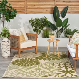 Nourison Aloha 4' x 6' Ivory Green Fabric Tropical Area Rug (4' x 6')