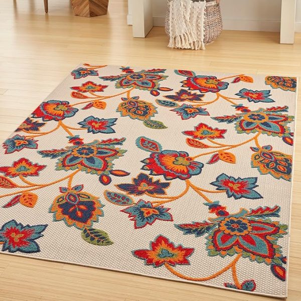 Nourison Aloha Indoor-Outdoor Modern Multicolor 5'3" x 7'5" Area Rug, Easy Cleaning, Non Shedding, Bed Room, Living Room, Dining Room, Kitchen (5x7) - Image 3